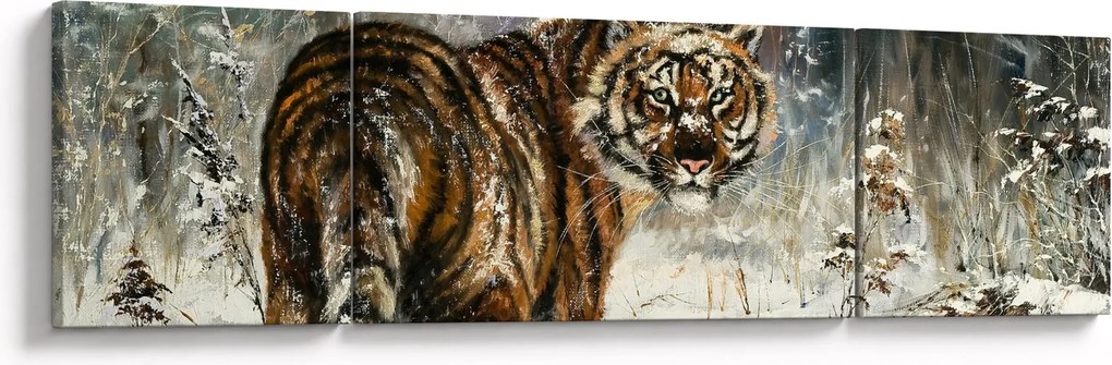 Obraz - Tygrys w zaśnieżonym lesie, obraz olejny (170x50 cm)