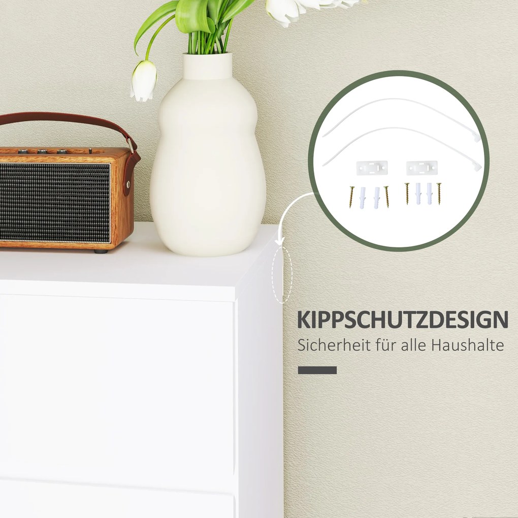 HOMCOM Komoda z 4 szufladami, biała, 55 x 33 x 80 cm, szafka biurowa z zabezpieczonymi uchwytami, do salonu i sypialni