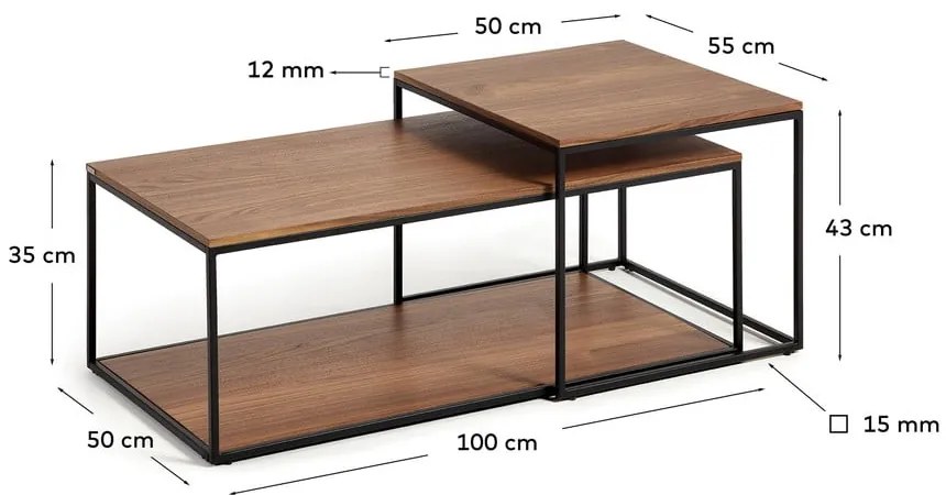 Brązowe stoliki z blatem w dekorze orzecha zestaw 2 szt. 50x100 cm Yoana – Kave Home