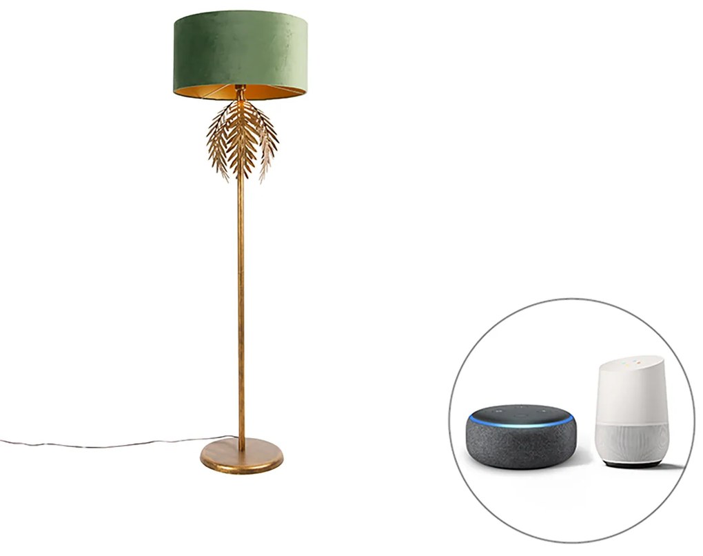 Inteligentna lampa podłogowa złota 145 cm z abażurem zielonym włącznie z Wifi A60 - Botanica Rustykalny / Vintage Oswietlenie wewnetrzne