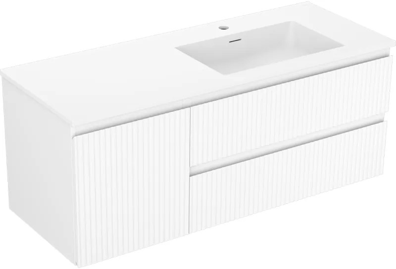 Mexen Rivel szafka łazienkowa 120 cm z umywalką Otis prawą, 2S, 1D, ryflowana, biała mat - 91A23-12047-3-BBFFF01-W18P01
