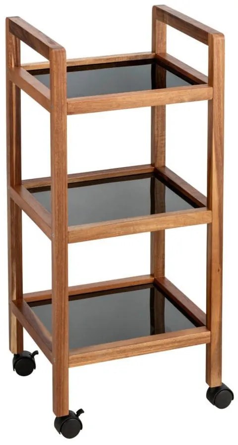 Mobilny regał z drewna akacji FONDI, 3 poziomy, wys. 76,5 cm