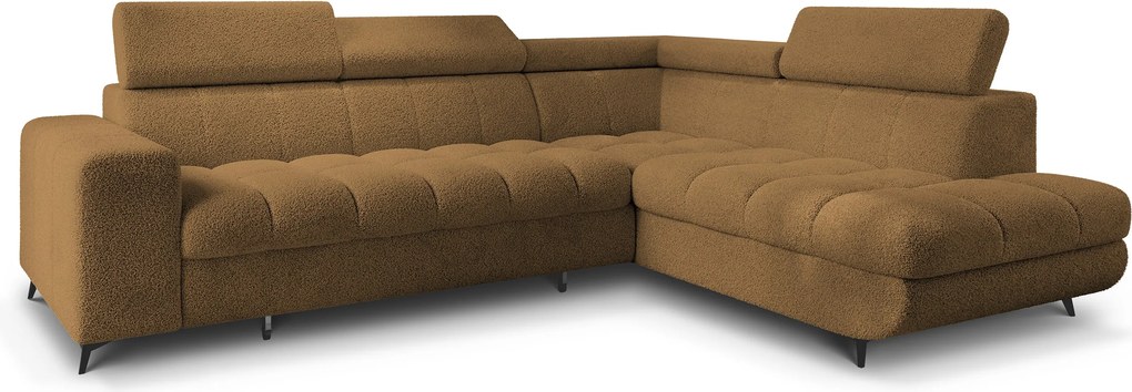 Masseno Narożnik MORIVA z funkcją spania i pojemnikiem na pościel Narozniki L, Rozkładana sofa - Miodowy, QUELLE 17