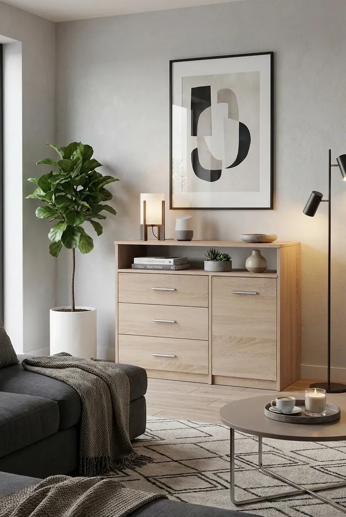 Skandynawska komoda na ubrania dąb sonoma T8-C43