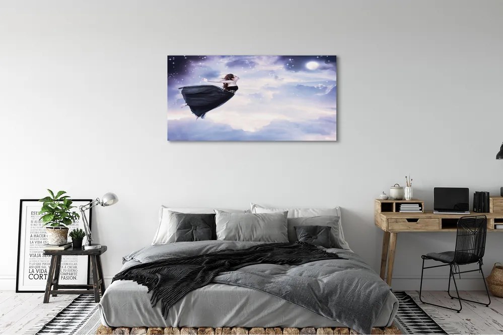 Obraz drukowany na płótnie Wróżka na Tle Nieba i Księżyca
