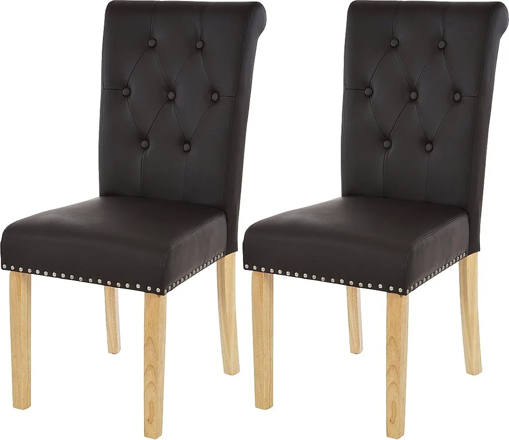 Krzesło do jadalni Chesterfield Il (zestaw 2 sztuk),  imitacja skóry, kawa, jasne nogi