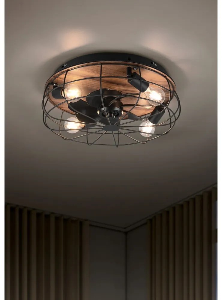 Lampa sufitowa ze zdalnym sterowaniem/z wentylatorem w kolorze matowej czerni/brązowa Trondheim – Reality