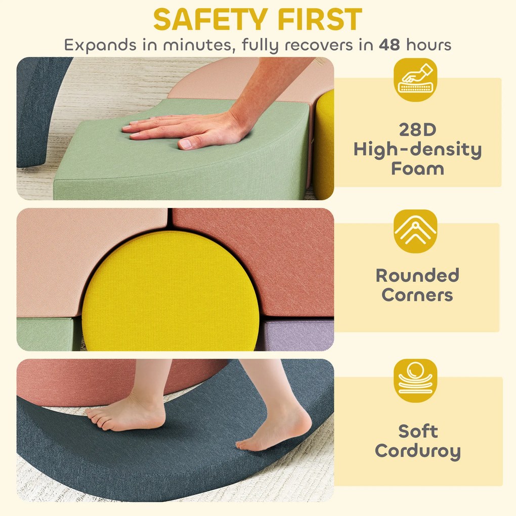 AIYAPLAY Zestaw 7 miękkich klocków piankowych dla maluchów — sztruksowy, odpinany pokrowiec, różne kształty, kolorowy