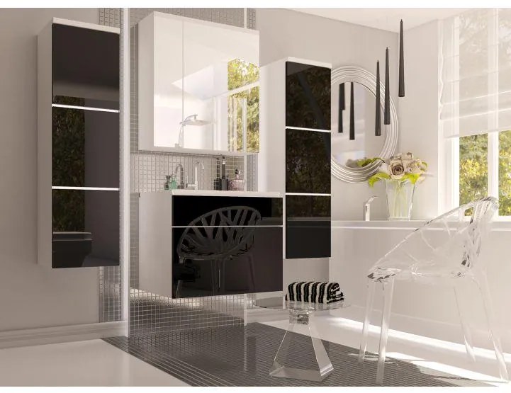 PROMOCJA Biała szafka pod umywalkę MASON BL13, czarny wysoki połysk HG II. jakość