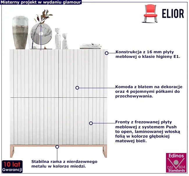 Biała komoda z lamelowym frontem - Filo 4X