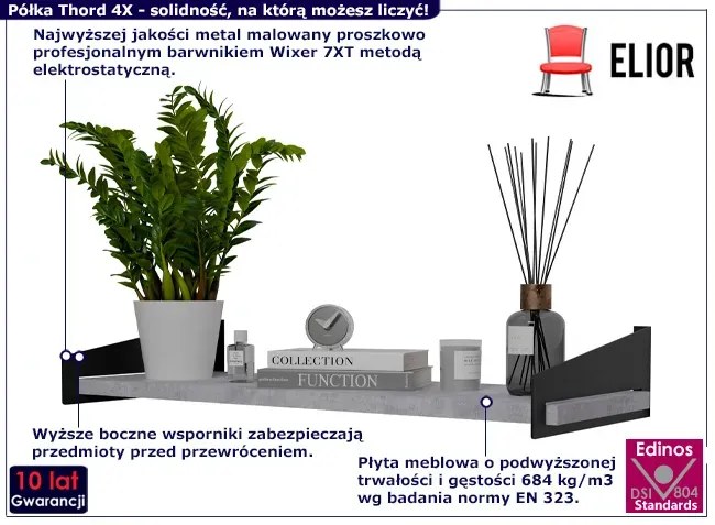 Nowoczesna półka ścienna czarny + beton - Mizu 4X
