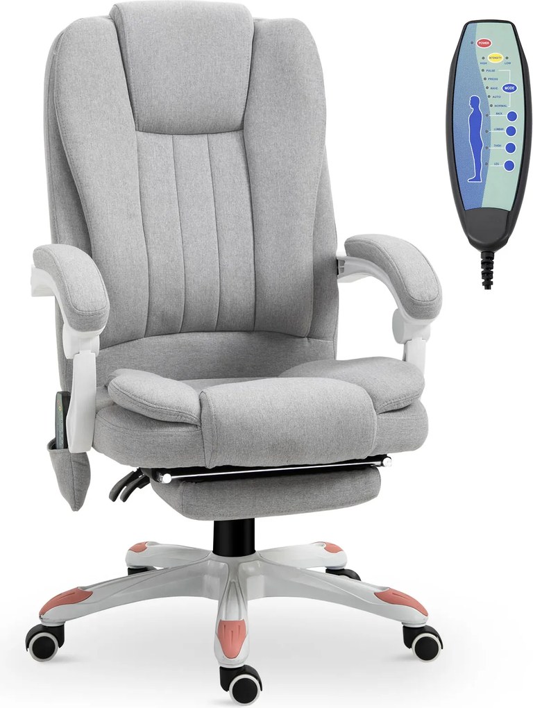 Vinsetto Ergonomiczny fotel biurowy Fotel biurowy z masażem Regulowane siedzisko Maksymalne obciążenie 120kg Szary | Aosom PL