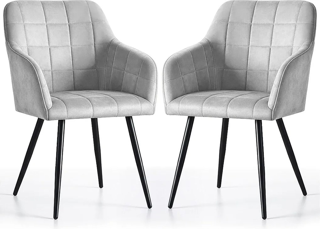 2x Krzesło tapicerowane z przeszyciami kwadratowymi Szare LUXANO Czarne nogi