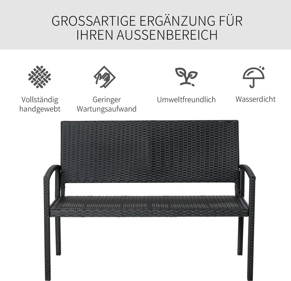 Outsunny ŁAWKA OGRODOWA RATTANOWA 2- OSOBOWA czarna