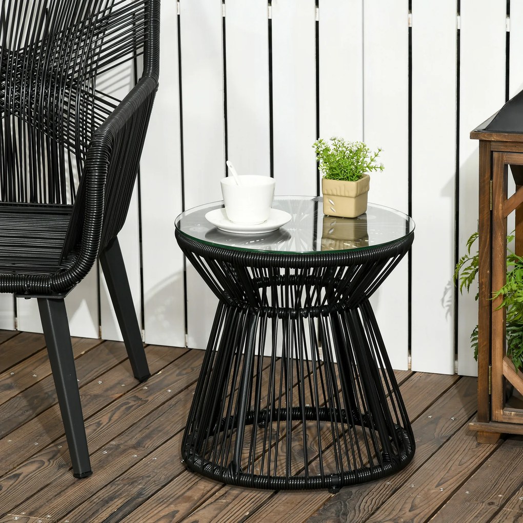 Outsunny Stolik ogrodowy w stylu boho, odporny na warunki atmosferyczne, PE-Rattan, 40 cm x 40 cm x 42 cm, Czarny