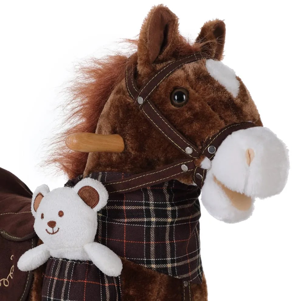 Brązowy koń na biegunach z efektem dźwiękowym Spielwerk