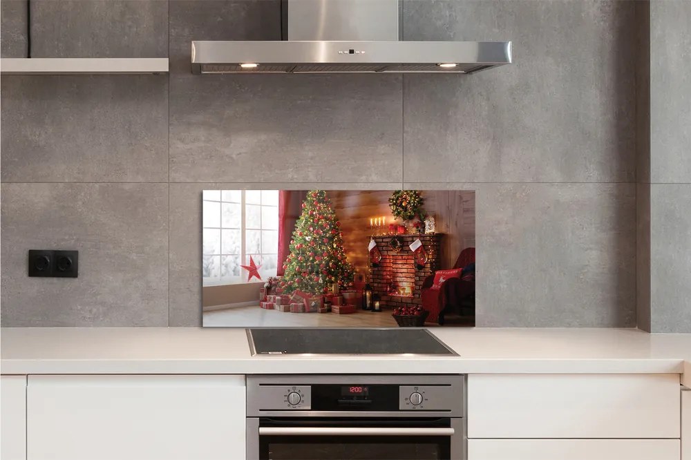 Panel szklany do Kuchni Świąteczny Wieczór przy Kominku