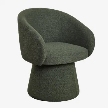 Obrotowe Krzesło Do Jadalni Z Podłokietnikami Tapicerowane Flavian Bouclé Wojskowa Zieleń - Sklum