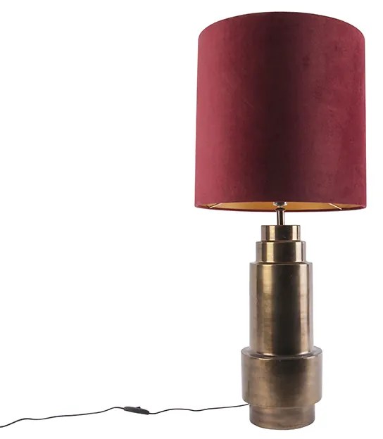 Lampa stołowa w stylu art deco z abażurem z aksamitu w kolorze bordowym z dodatkiem złota 40 cm - Bruut ArtDeco Oswietlenie wewnetrzne