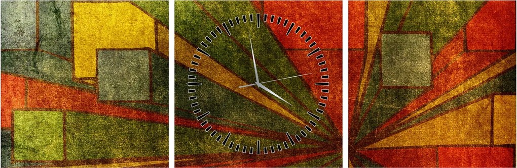 Obraz abstrakcji geometrycznej (z zegarem) (90x30 cm)
