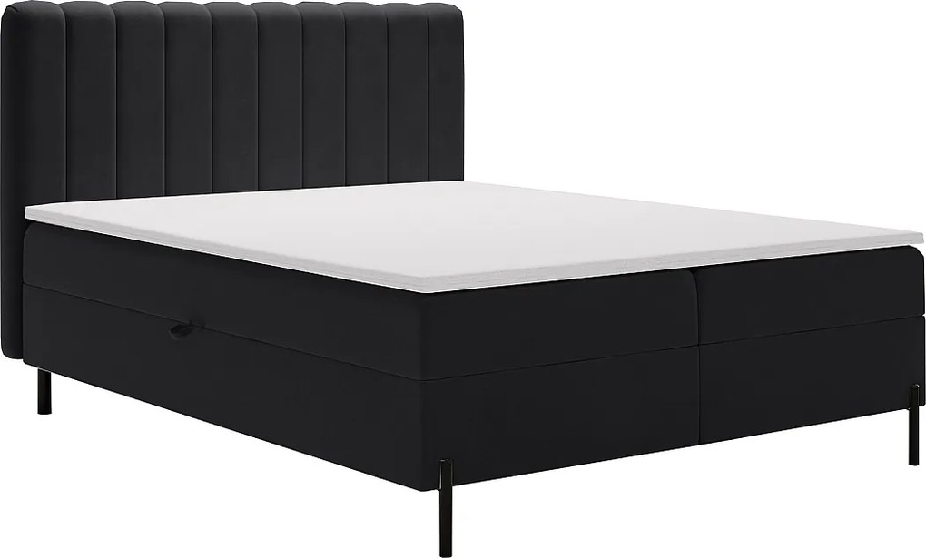 Emporius Florence Box łóżko z materacem 160x200 - pojemnik, topper - łóżko dwusobowe 160x200 cm, nowoczesny styl - tkanina aksamitna, czarny (Komodo 23)