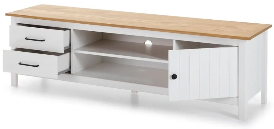 Biała szafka pod TV z litego drewna sosnowego 158x47 cm Miranda – Marckeric