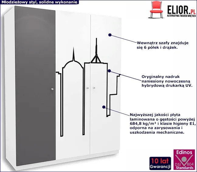 Biało-grafitowa szafa młodzieżowa H8-S93