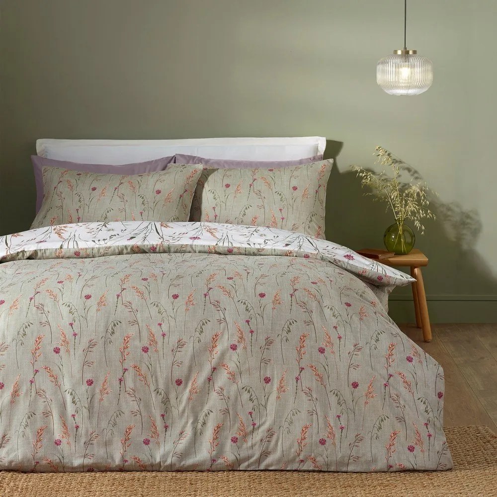 Zielono-brązowa flanelowa pościel dwuosobowa 230x220 cm Grasmere Floral – Catherine Lansfield