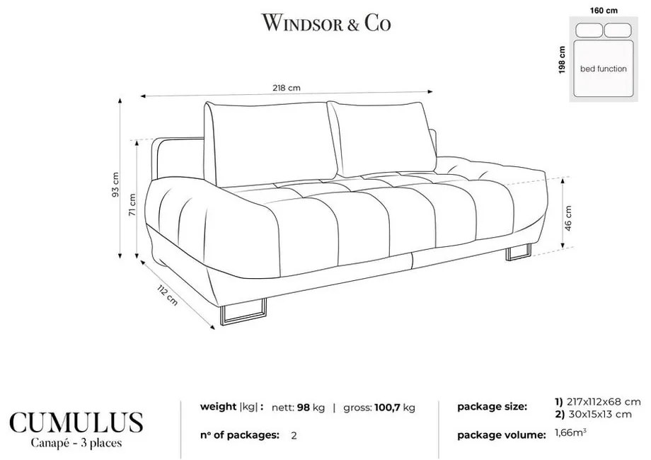 Beżowa 3-osobowa sofa rozkładana Windsor &amp; Co Sofas Cumulus