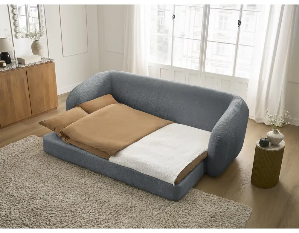 Ciemnoszara rozkładana sofa z tkaniny szenilowej 228 cm Neyo – Bobochic Paris