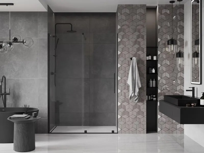 Mexen Velar drzwi prysznicowe rozsuwane 160 cm, transparent, czarne - 871-160-000-01-70