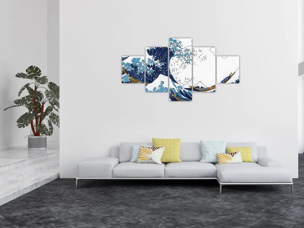 Obraz - Japoński rysunek, fale (125x70 cm)