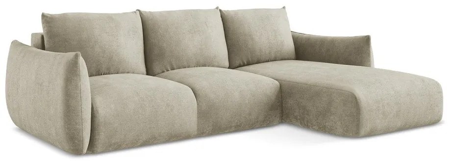 Beżowy rozkładany narożnik z tkaniny szenilowej (prawostronny/z szezlongiem) Leila – Makamii