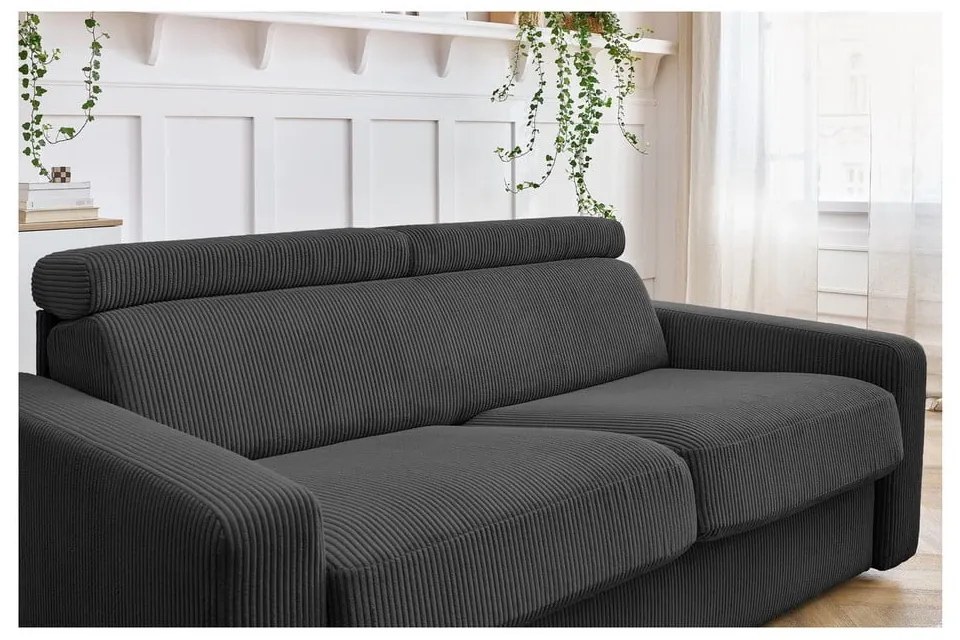 Ciemnoszara sztruksowa rozkładana sofa 215 cm Monaco – Bobochic Paris