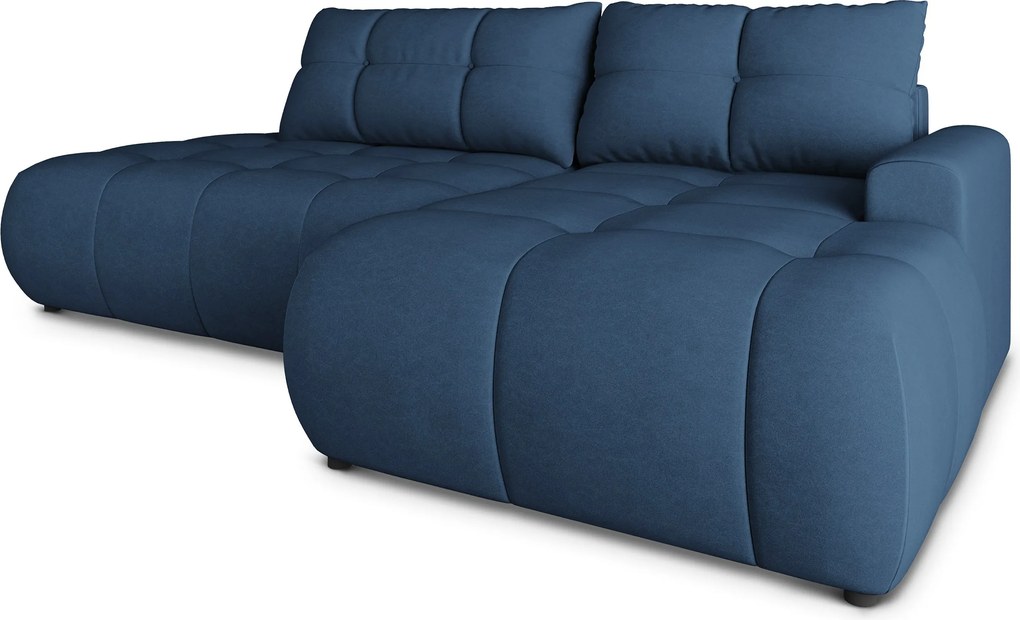 Masseno Narożnik FLUMA z funkcją spania i pojemnikiem na pościel Narozniki L, Rozkładana sofa - Niebieski, CASTEL 79