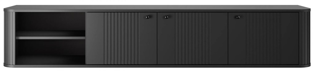 Szafka RTV wisząca Vesper 187 cm trzydrzwiowa - czarny / czarne uchwyty