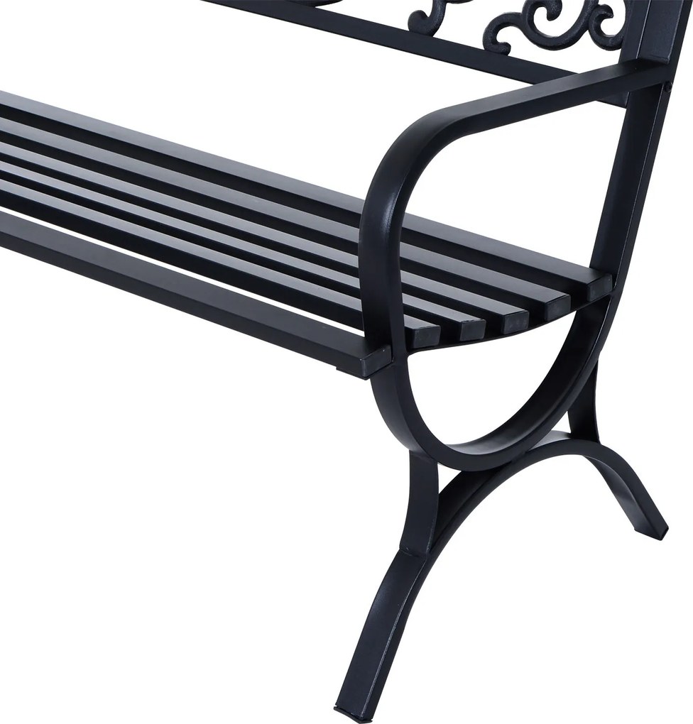 Outsunny Ławka Ogrodowa Metalowa 2-osobowa Elegancka Czarna | Aosom PL