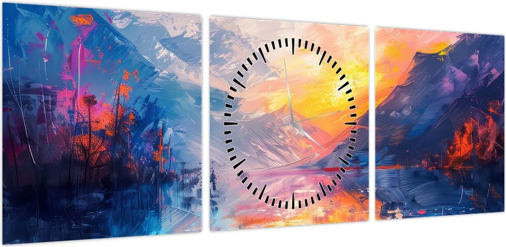 Obraz - Malarstwo krajobrazowe (z zegarem) (90x30 cm)