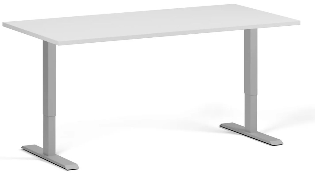 Biurko z regulacją wysokości, 160x80 cm, 1 silnik, szara podstawa, biały