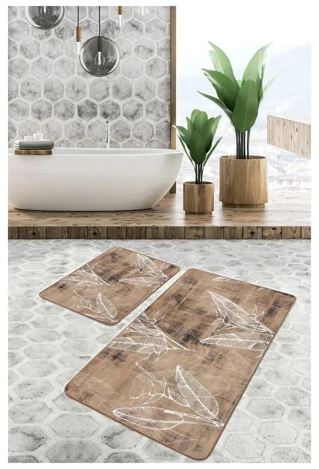 Brązowe aksamitne dywaniki łazienkowe zestaw 2 szt. 60x100 cm – Mila Home