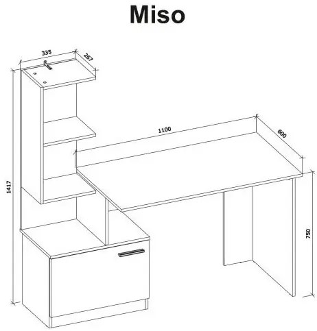 Biurko komputerowe MISO dąb artisan/grafitowe z regałem HALMAR