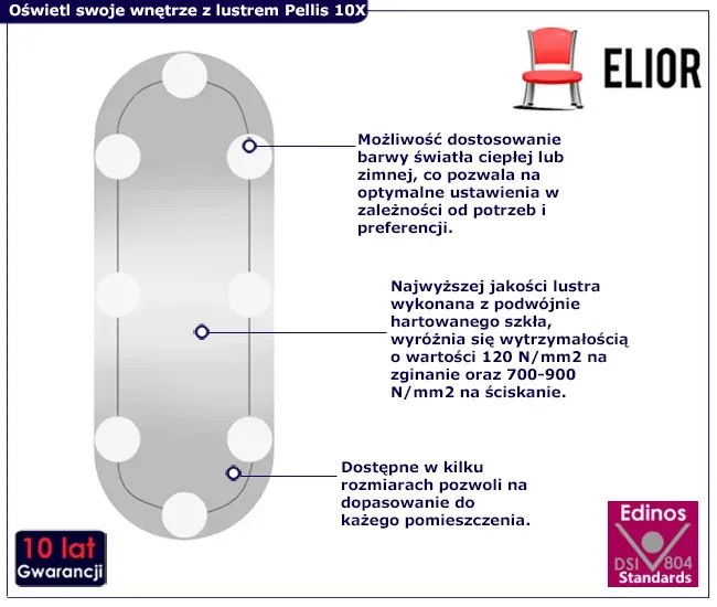 Stylowe owalne lustro z oświetleniem LED 80x40 cm - Pellis 10X