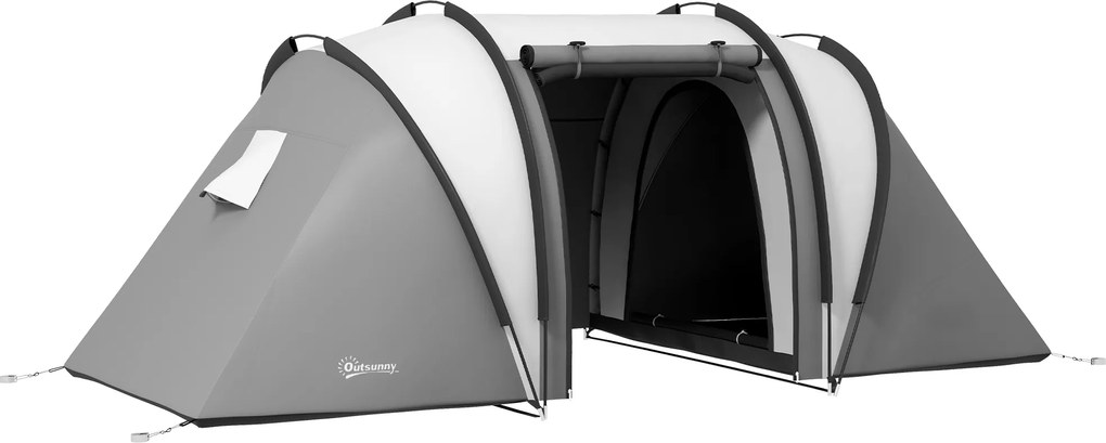 Outsunny Lekki, wodoodporny namiot kempingowy dla 4-5 osób z 3 pokojami, szary