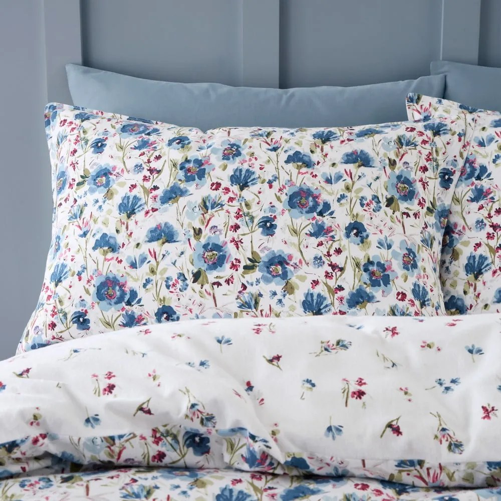 Biało-niebieska flanelowa pościel dwuosobowa 230x220 cm Ophelia Floral – Bianca