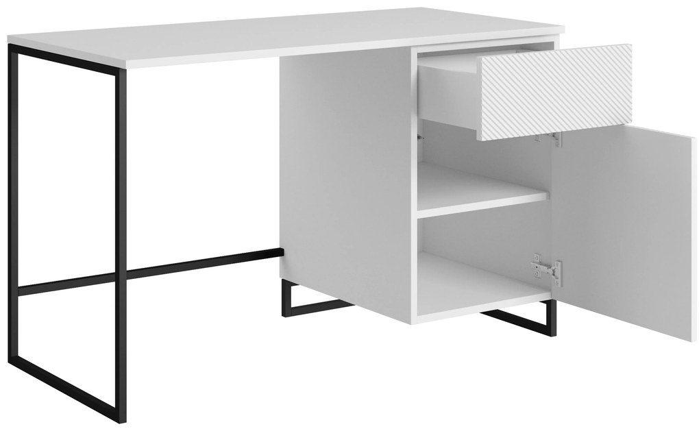 Biurko Asha 120 cm z szufladą - biały mat / czarny stelaż