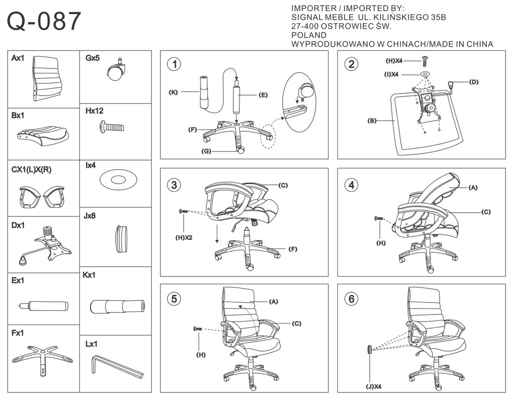 FOTEL OBROTOWY Q-087 SZARY MATERIAŁ SIGNAL