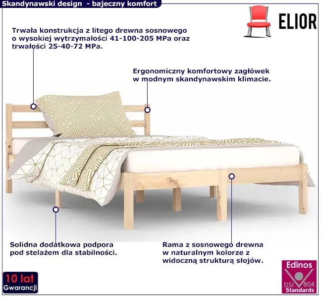 Skandynawskie łóżko z litej sosny 120x200 cm E1-H09