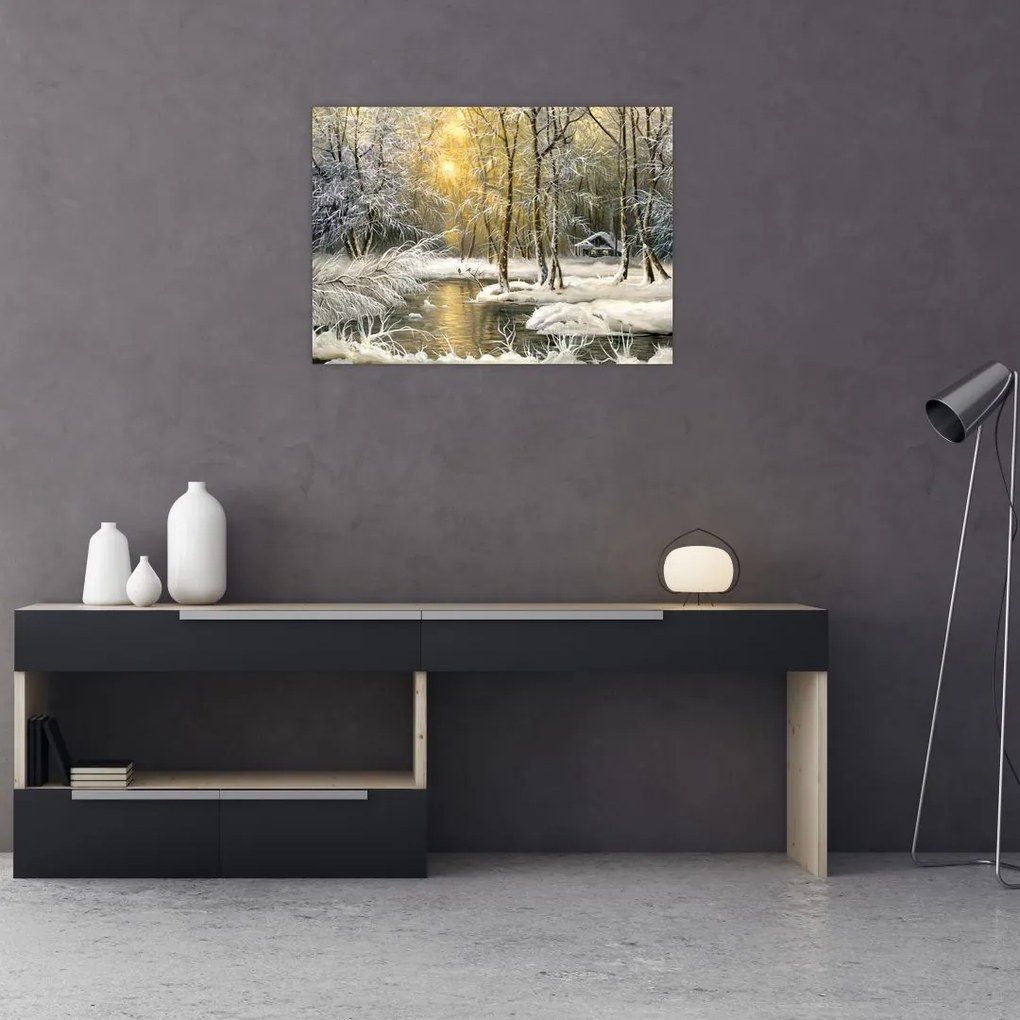 Obraz - Domek w lesie, obraz olejny (70x50 cm)