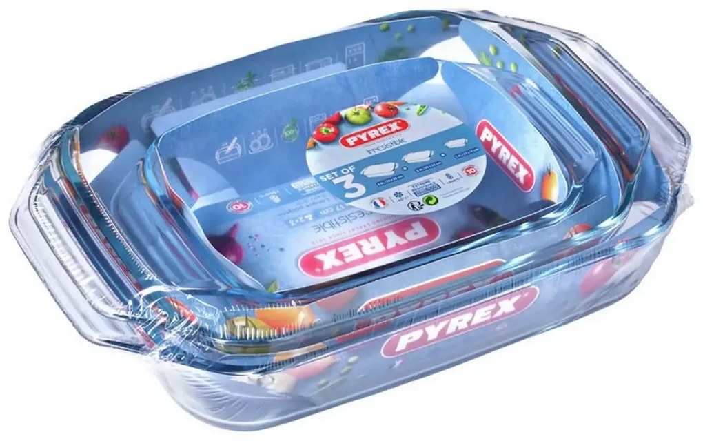 Zestaw szklanych naczyń żaroodpornych Pyrex, 3szt., 1,4 l + 3 l + 4 l