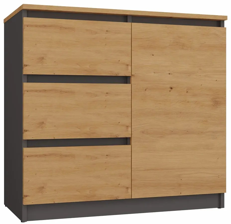 Nowoczesna Komoda Z Szufladami Antracyt + Dąb Artisan N0-S28